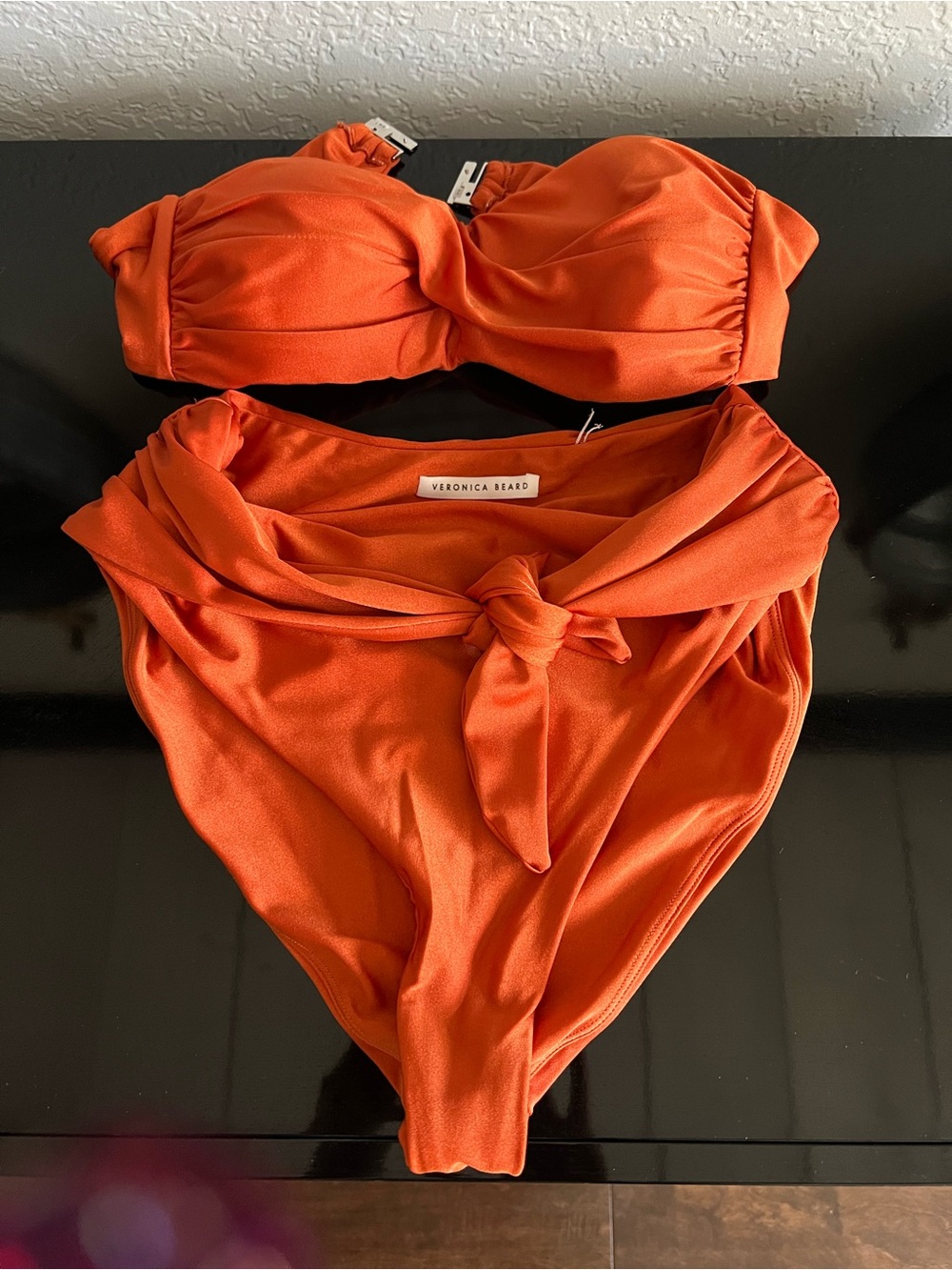 Veronica Beard Tangerine Twist Knot Bikini Top and High-Waist Bottoms